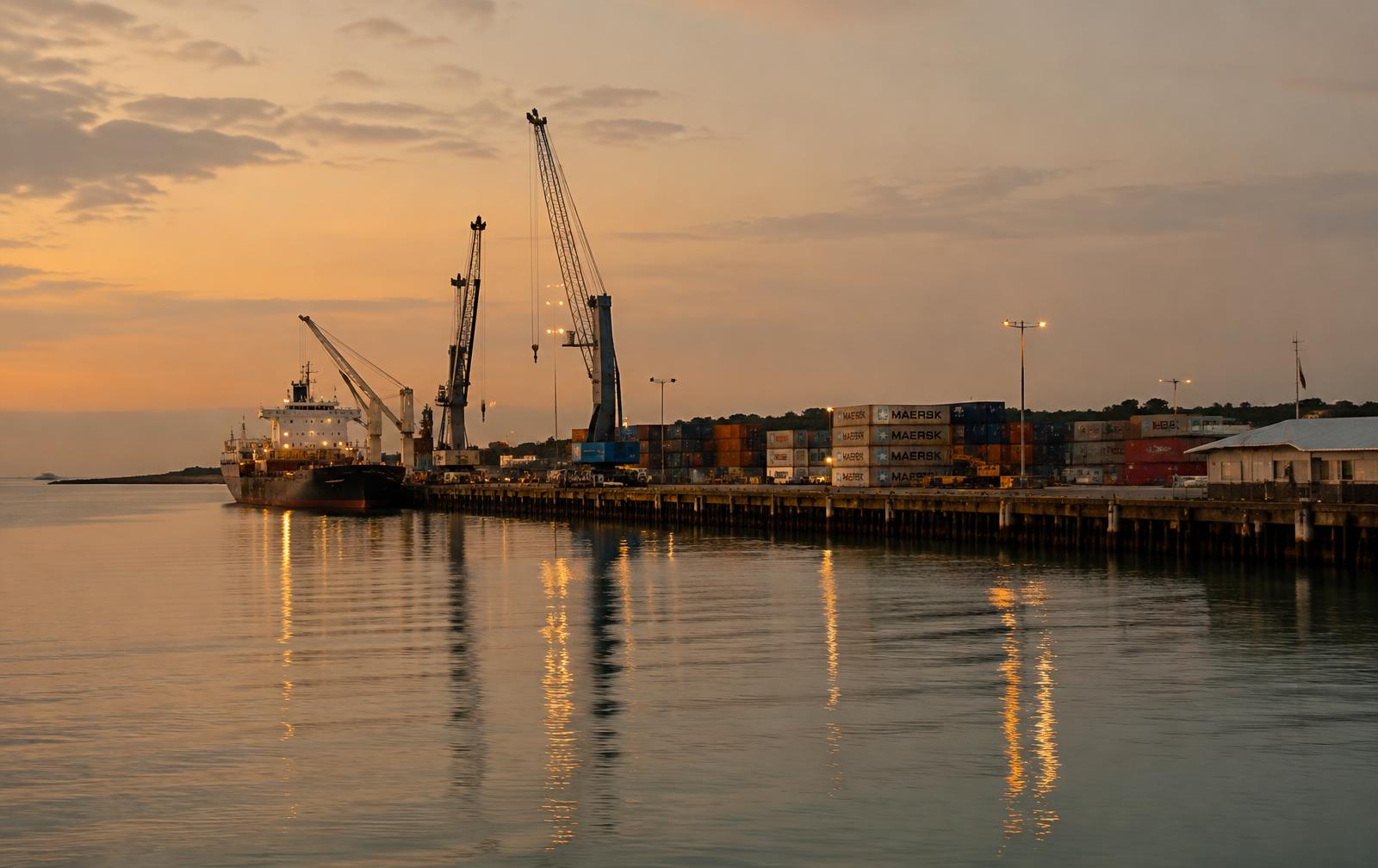 Darwin port industrial wharf at dusk